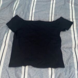 Ribbed Black Off-The-Shoulder Top